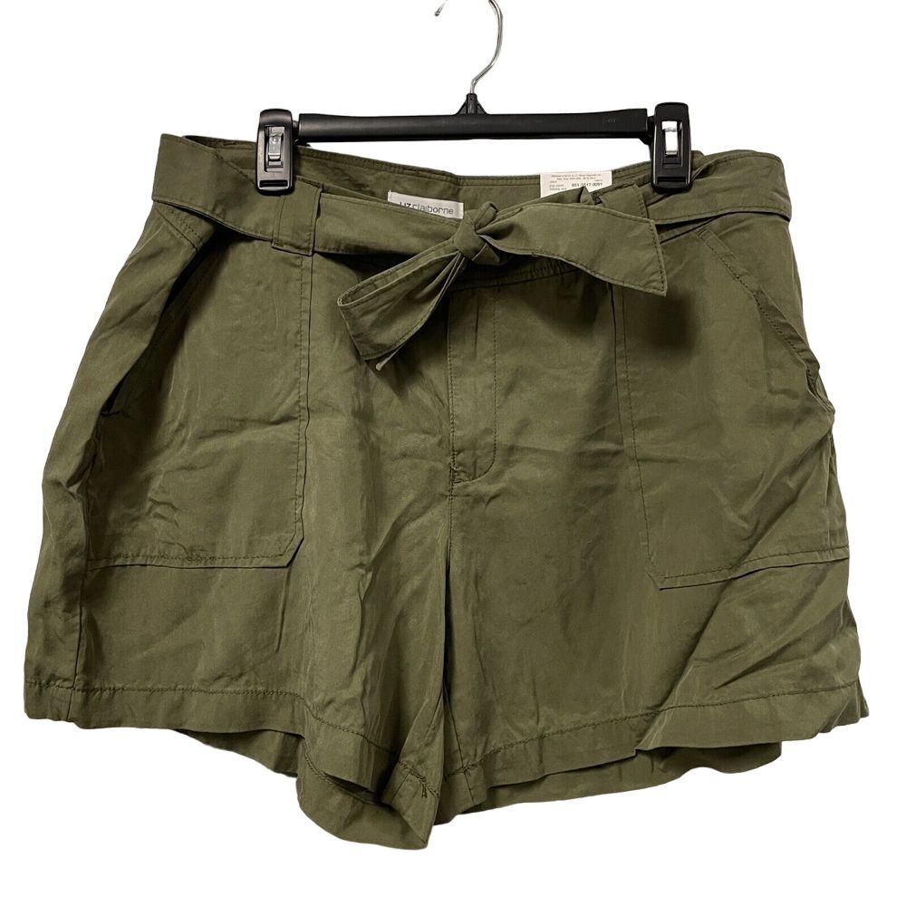 Liz Claiborne Paperbag Shorts Womens 18 Green Pockets Tie Waist Army Green New